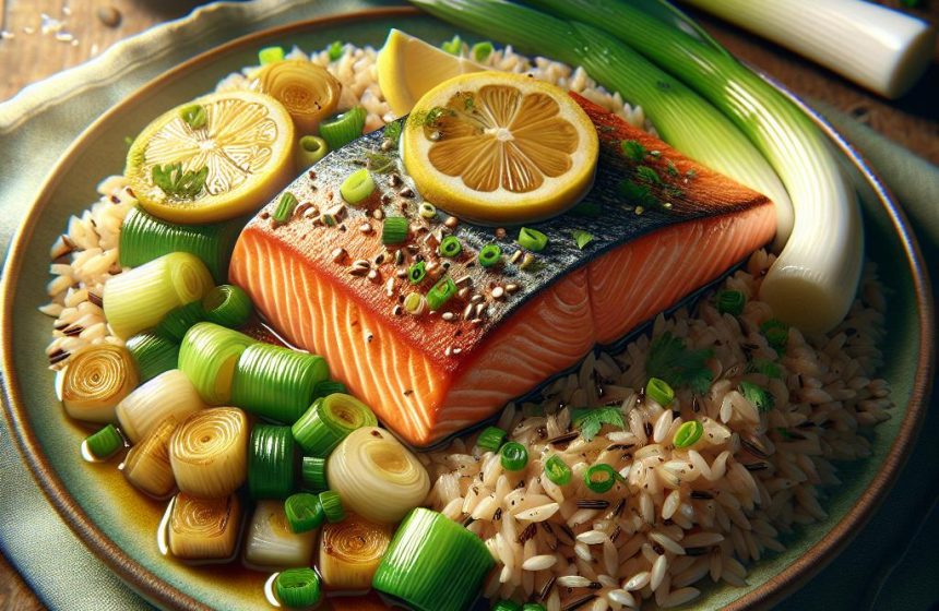 Saumon cuit avec du riz aux légumes