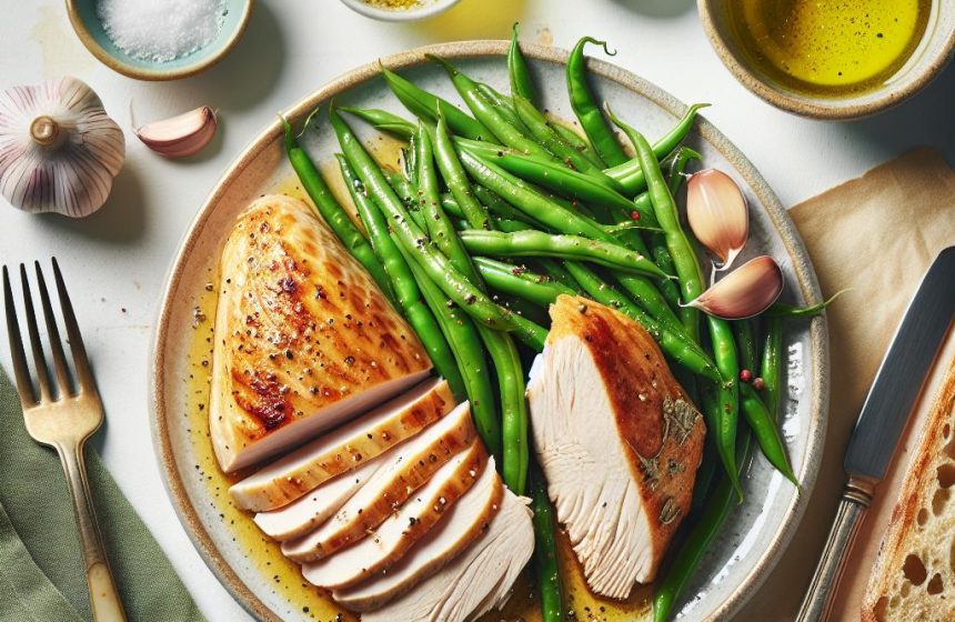 Blanc de Dinde Doré au Four avec Haricots Verts et Pain au Levain