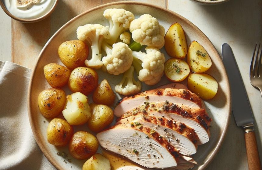 Rôti de Dindonneau avec Chou-Fleur et Pommes de Terre Vapeur