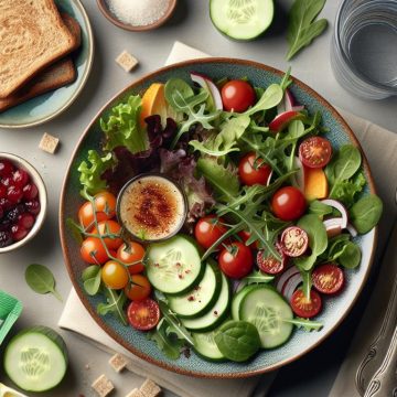 Salade Verte et Pain Complet Grillé avec Compote de Fruits