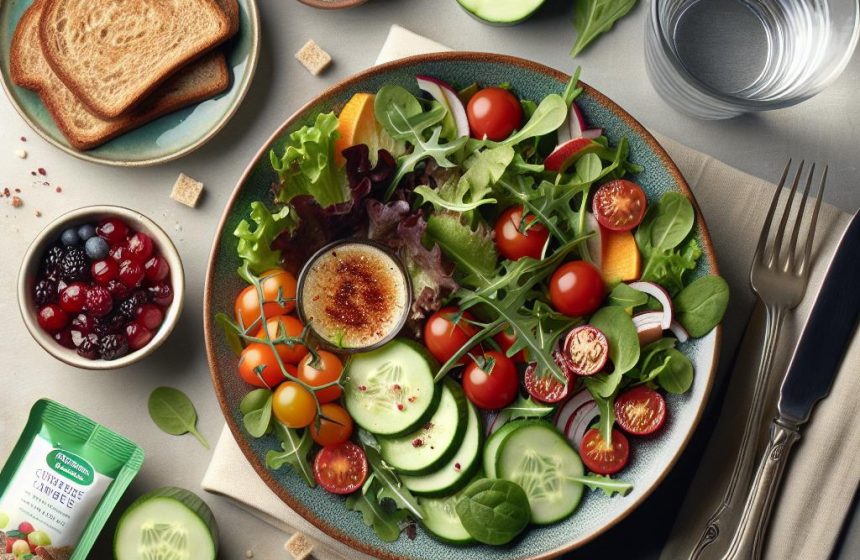 Salade Verte et Pain Complet Grillé avec Compote de Fruits