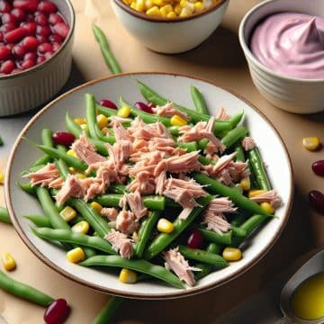 Salade de Haricots Verts, Maïs et Thon avec Yaourt aux Fruits Rouges