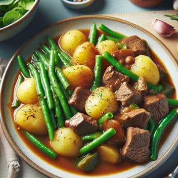 Ragoût de Veau en Sauce avec Pommes de Terre et Haricots Verts