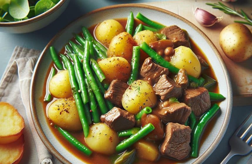 Ragoût de Veau en Sauce avec Pommes de Terre et Haricots Verts