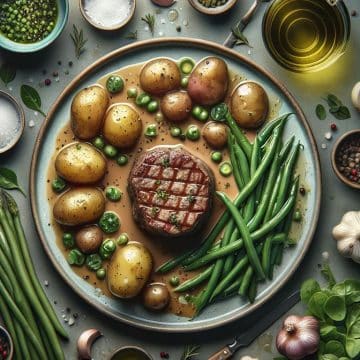 Paupiettes de Veau en Sauce avec Pommes de Terre, Haricots Verts et Salade Verte