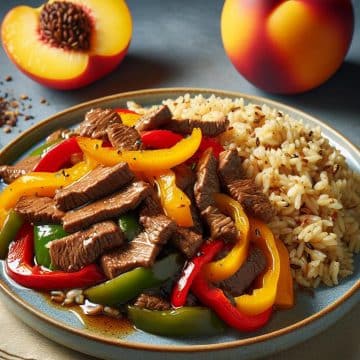 Bœuf Sauté aux Poivrons avec Riz Complet et Nectarine