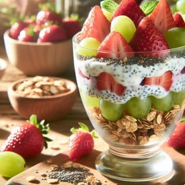 Parfait aux Fraises, Raisins Verts et Granola