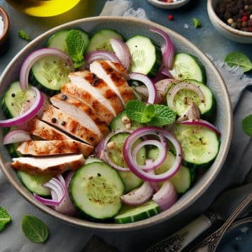 Salade de Concombre, Poulet et Oignons Rouges