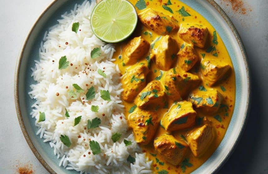 Poulet Sauce Curry au Lait de Coco et Riz Basmati