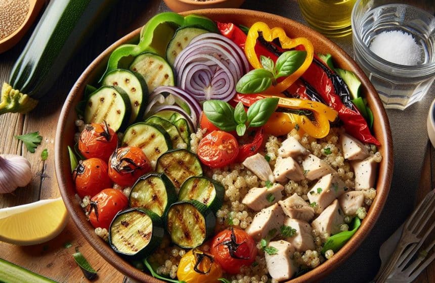 Salade de Quinoa aux Légumes Grillés et Poulet