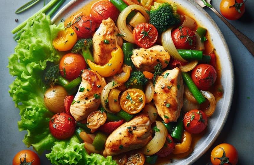 Poulet Provençal aux Légumes et Salade Verte
