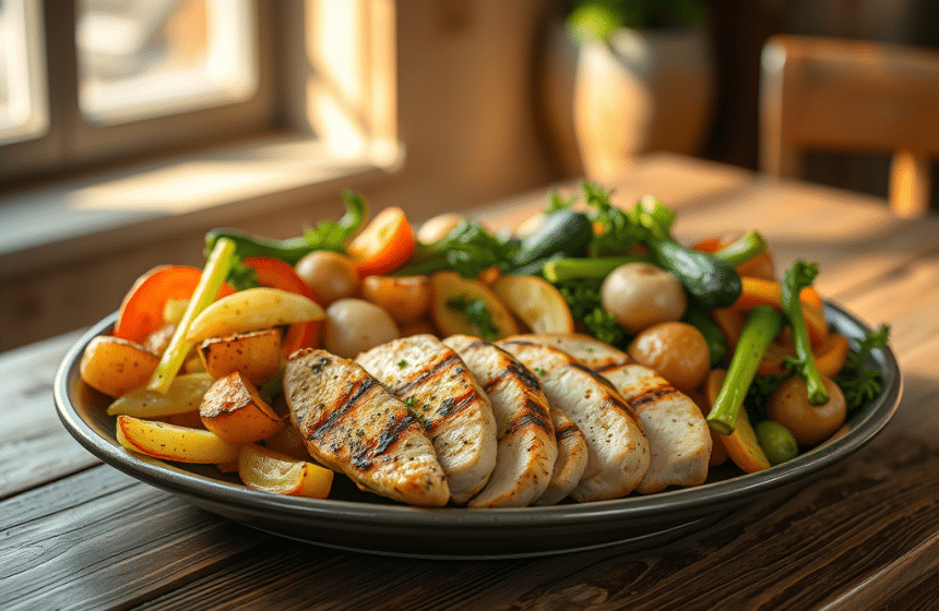 Délice de Poulet Grillé aux Légumes et Yaourt au Chocolat