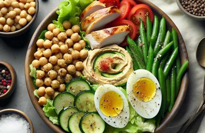 Salade composée et Suprême de volaille aux légumes