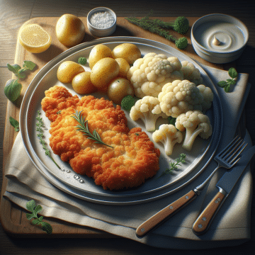 Escalope de Poulet Panée avec Pommes de Terre Vapeur et Chou-Fleur