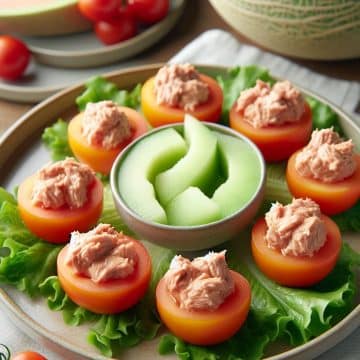 Tomates Farcies au Thon Accompagnées de Laitue et Melon