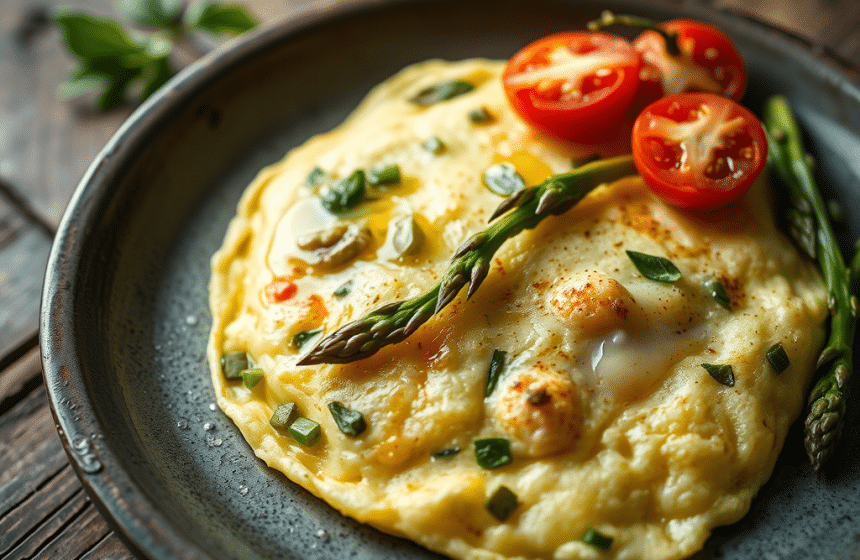 Omelette aux Asperges et Tomates Cerises