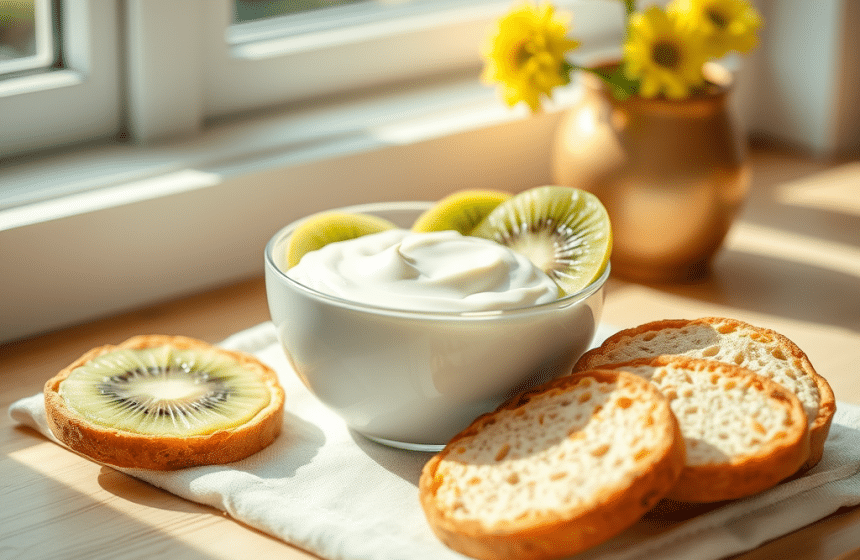 Petit Déjeuner Équilibré : Kiwi, Yaourt Nature et Biscottes