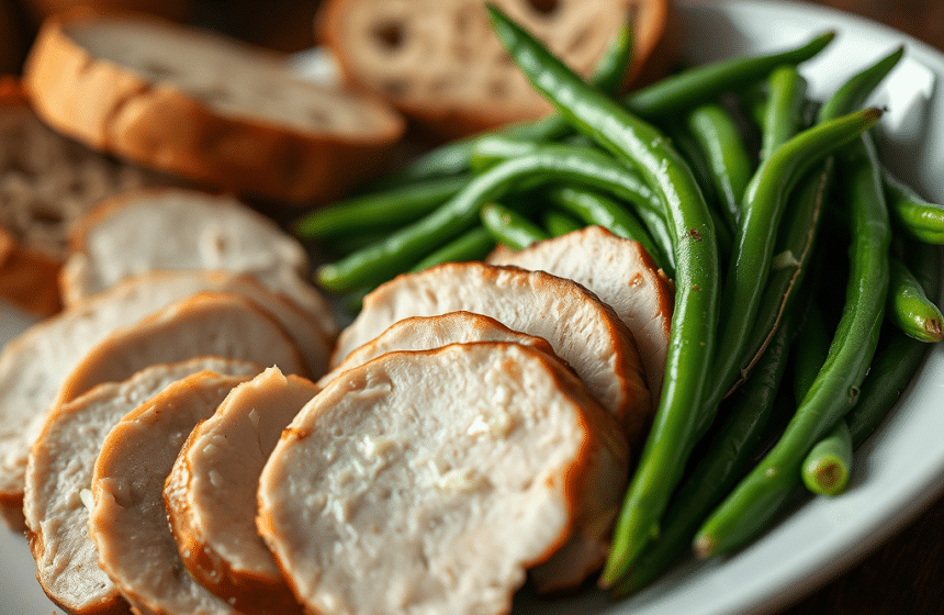 Rôti de Porc aux Haricots Verts et Pain Complet