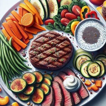 Steak Haché avec Poêlée de Légumes et Haricots Verts, Skyr aux Graines de Chia et Nectarine