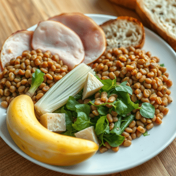 Repas Équilibré : Jambon Blanc, Lentilles, Salade d’Endives, Emmental, Banane et Pain Complet