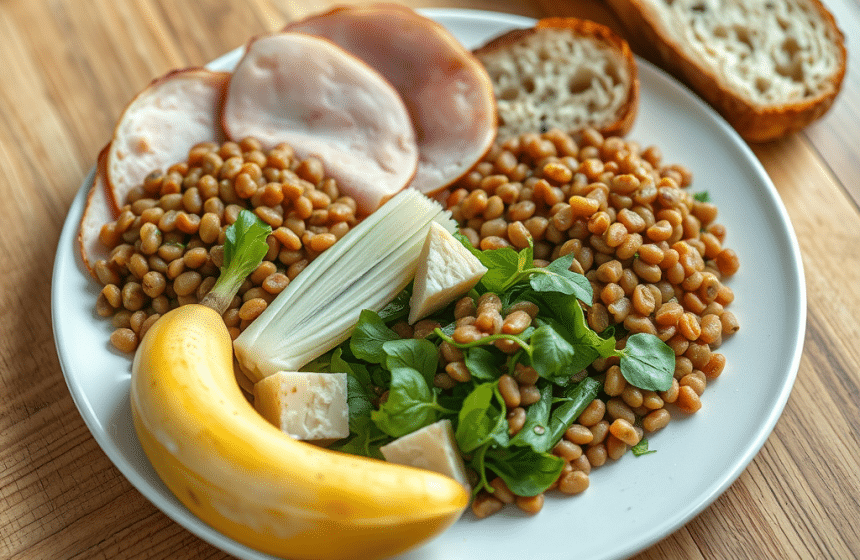 Repas Équilibré : Jambon Blanc, Lentilles, Salade d&rsquo;Endives, Emmental, Banane et Pain Complet