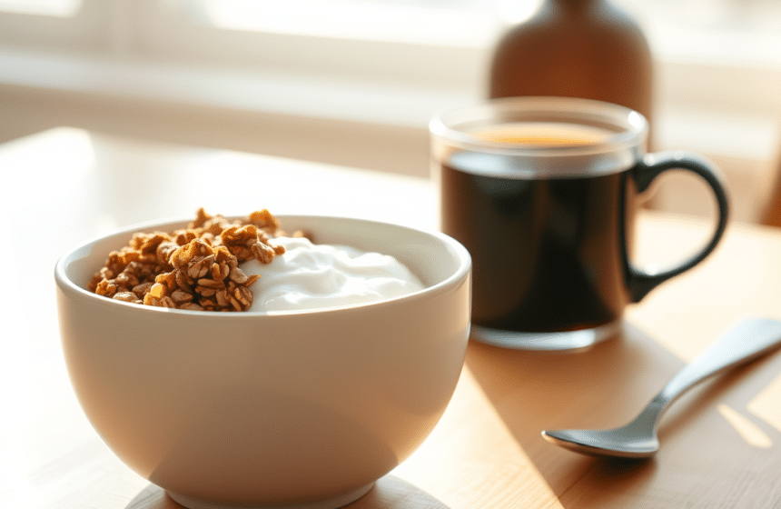 Skyr et Granola Faible en Sucre avec Café Non Sucré