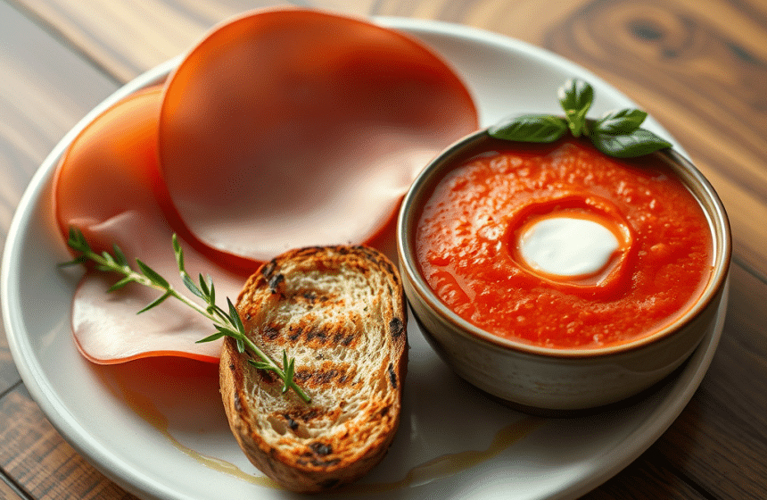 Dîner Équilibré : Deux Tranches de Jambon, Une Tranche de Pain Grillé, Une Soupe de Tomates