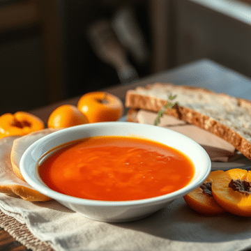 Soupe de Tomates et Jambon Blanc avec Pain Complet et Abricots