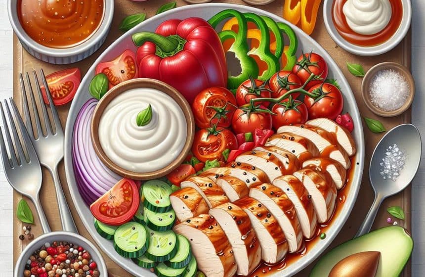 Émincés de poulet sauce aigre-douce avec légumes et yaourt