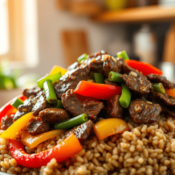 Bœuf Sauté aux Poivrons avec Riz Complet et Yaourt Caramel