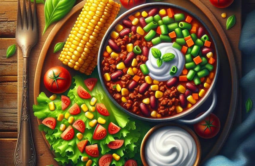 Chili con Maison et Salade de Laitue avec Yaourt Nature