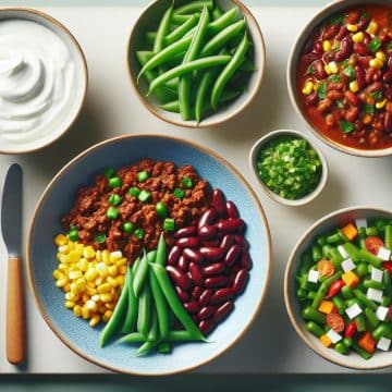 Chili con maison avec Salade de Haricots Verts et Yaourt Nature