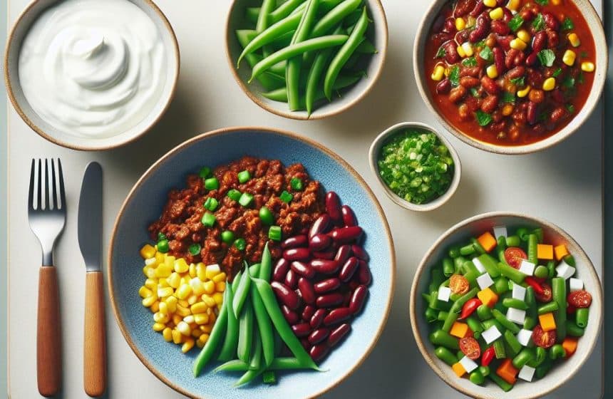 Chili con maison avec Salade de Haricots Verts et Yaourt Nature