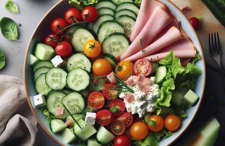 Salade Fraîcheur au Concombre, Jambon de Dinde et Melon