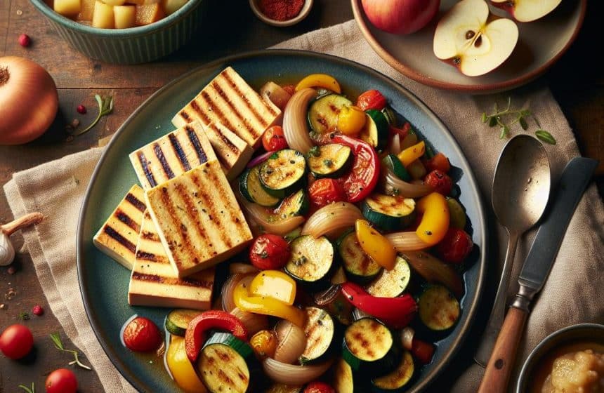 Tofu Grillé avec Ratatouille et Compote Non Sucrée