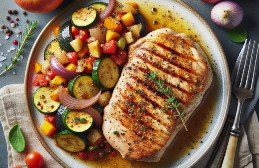 Steak de Volaille avec Ratatouille et Compote Non Sucrée