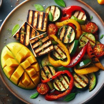 Tofu Grillé avec Poêlée de Légumes du Soleil et Demi-Mangue