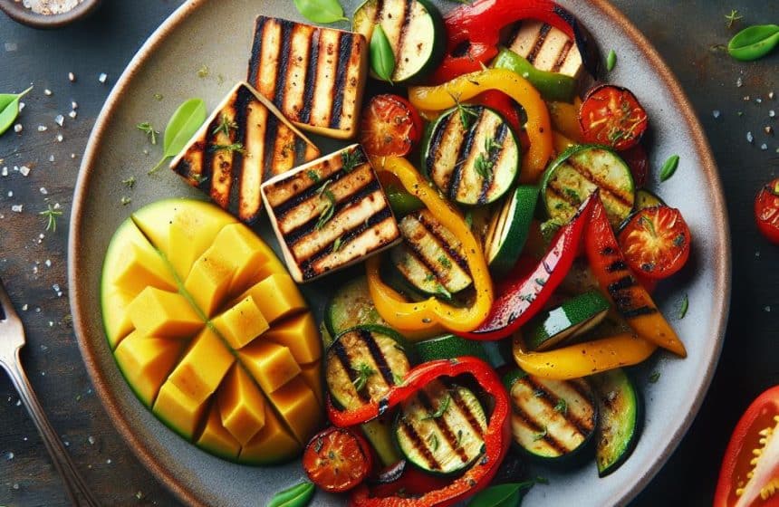 Tofu Grillé avec Poêlée de Légumes du Soleil et Demi-Mangue