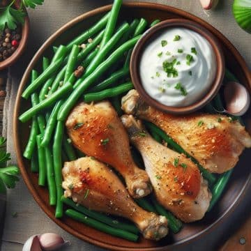 Pilons de Poulet Rôtis aux Haricots Verts et Yaourt