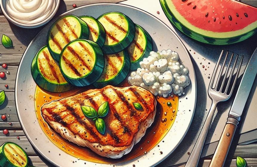 Escalope de Poulet au Curry avec Courgettes Vapeur et Fromage Blanc