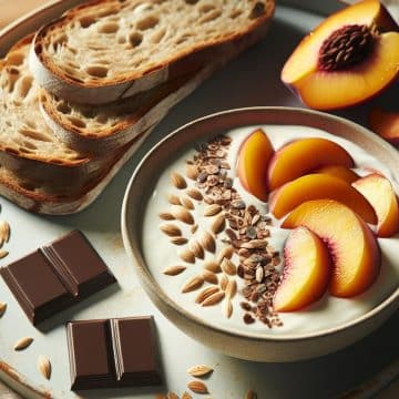 Pain au Levain et Graines avec Yaourt de Soja, Nectarine et Chocolat Noir