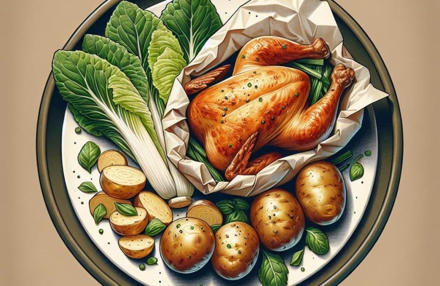 Poulet en Papillote avec Pommes de Terre au Four et Salade d’Endives