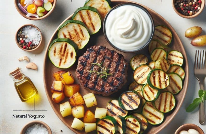 Steak Haché de Veau aux Courgettes et Pomme de Terre, suivi d’un Yaourt Nature