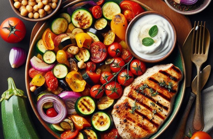 Escalope de Poulet à la Ratatouille et Pois Chiches