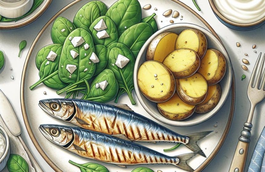Sardines aux Pommes de Terre Vapeur et Épinards avec Yaourt Nature