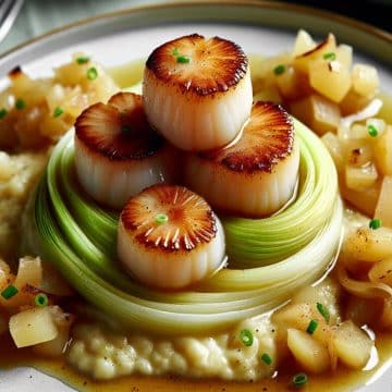 St Jacques sur Fondue de Poireaux avec Compote Non Sucrée