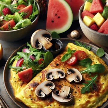 Omelette aux Champignons avec Salade et Fruits Frais