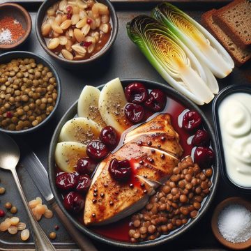 Délice de Poulet aux Griottes avec Endives Braisées et Lentilles