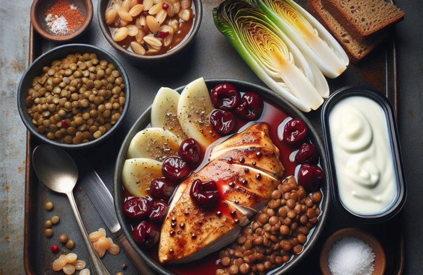 Délice de Poulet aux Griottes avec Endives Braisées et Lentilles