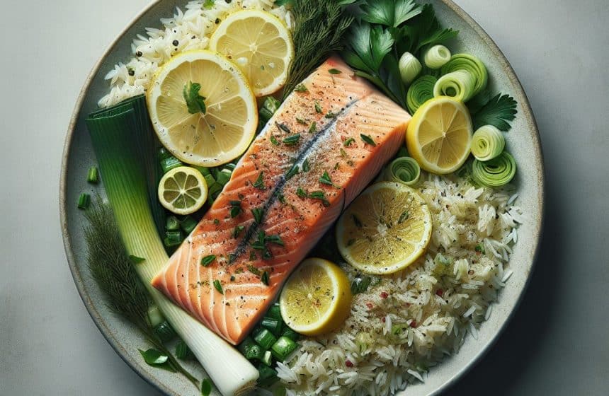 Pavé de Saumon aux Poireaux et Riz Basmati